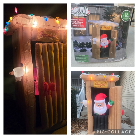 Airblown Santa Pooping Outhouse Christmas Inflatable 6ft Animated LED Light - Picture 1 of 14